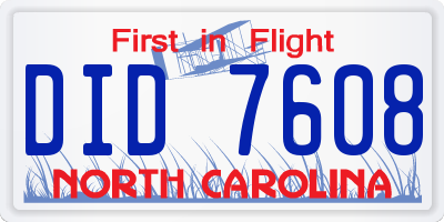 NC license plate DID7608