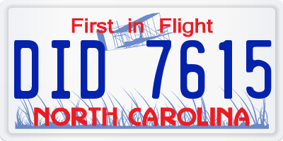 NC license plate DID7615