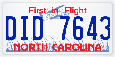 NC license plate DID7643