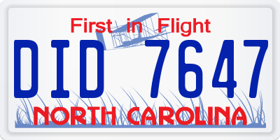 NC license plate DID7647