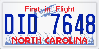 NC license plate DID7648