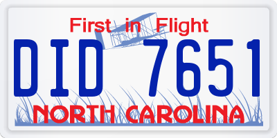 NC license plate DID7651