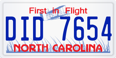 NC license plate DID7654