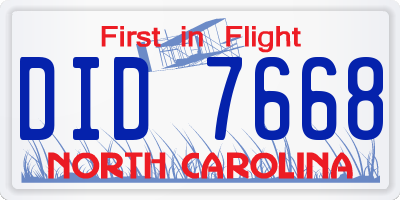 NC license plate DID7668