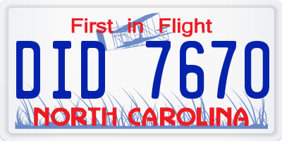 NC license plate DID7670