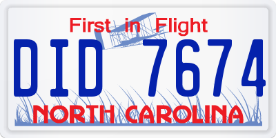 NC license plate DID7674
