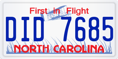 NC license plate DID7685