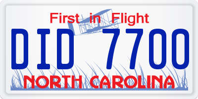 NC license plate DID7700
