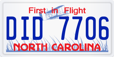NC license plate DID7706