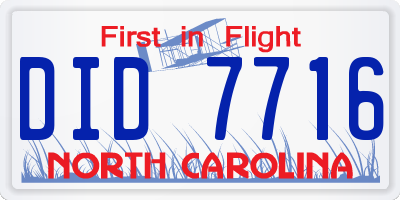 NC license plate DID7716
