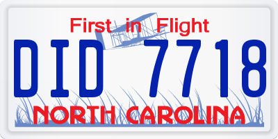 NC license plate DID7718