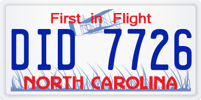 NC license plate DID7726
