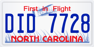 NC license plate DID7728