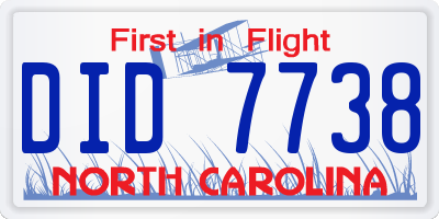 NC license plate DID7738