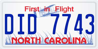 NC license plate DID7743