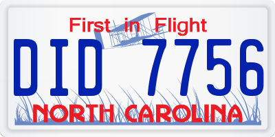 NC license plate DID7756