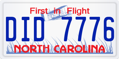 NC license plate DID7776