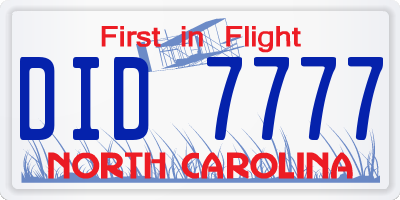 NC license plate DID7777
