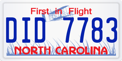 NC license plate DID7783