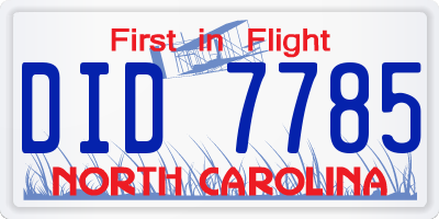 NC license plate DID7785