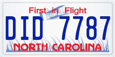 NC license plate DID7787