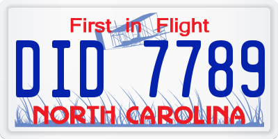 NC license plate DID7789