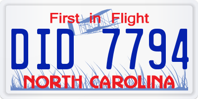 NC license plate DID7794