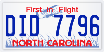 NC license plate DID7796