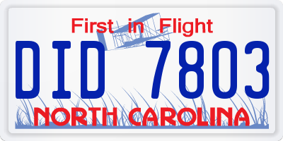 NC license plate DID7803