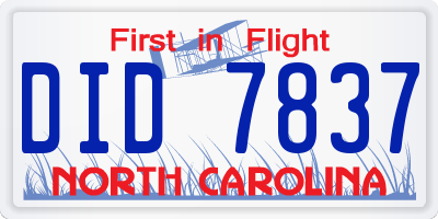 NC license plate DID7837