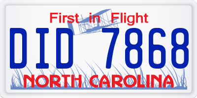 NC license plate DID7868