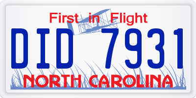 NC license plate DID7931