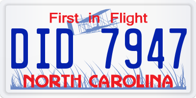 NC license plate DID7947