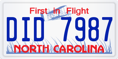 NC license plate DID7987