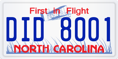 NC license plate DID8001
