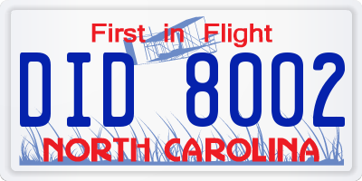 NC license plate DID8002