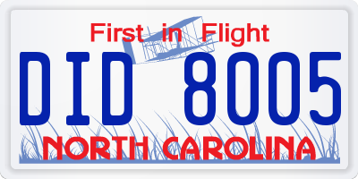 NC license plate DID8005