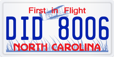NC license plate DID8006