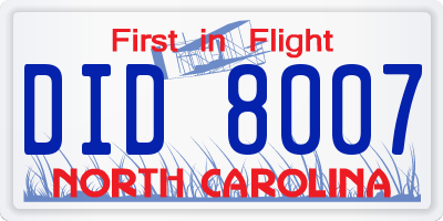 NC license plate DID8007