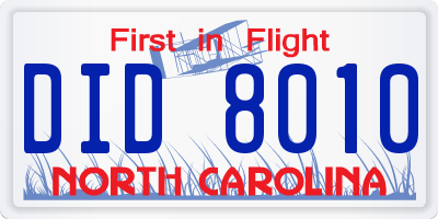 NC license plate DID8010