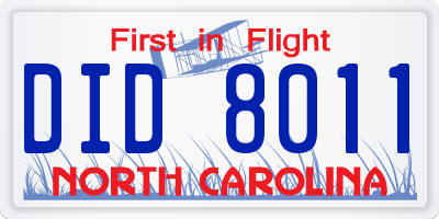 NC license plate DID8011