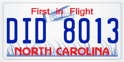 NC license plate DID8013