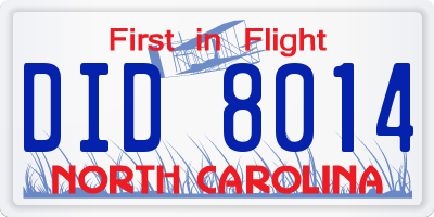 NC license plate DID8014