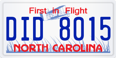 NC license plate DID8015