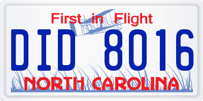 NC license plate DID8016