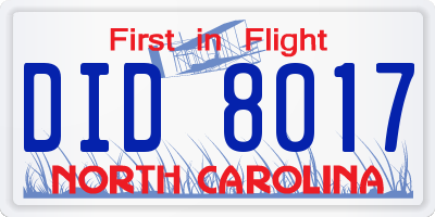 NC license plate DID8017