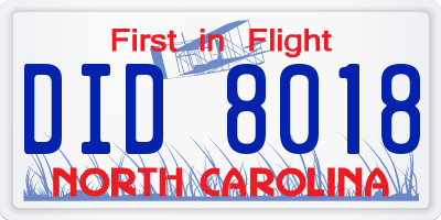 NC license plate DID8018