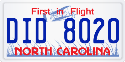 NC license plate DID8020