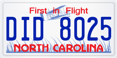 NC license plate DID8025
