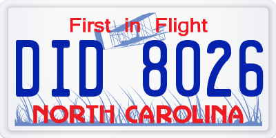 NC license plate DID8026